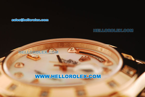 Rolex Day Date Oyster Perpetual Swiss ETA 2836 Automatic Movement Rose Glod Case with Diamond Bezel and Diamond Markers-Rose Gold Strap - Click Image to Close